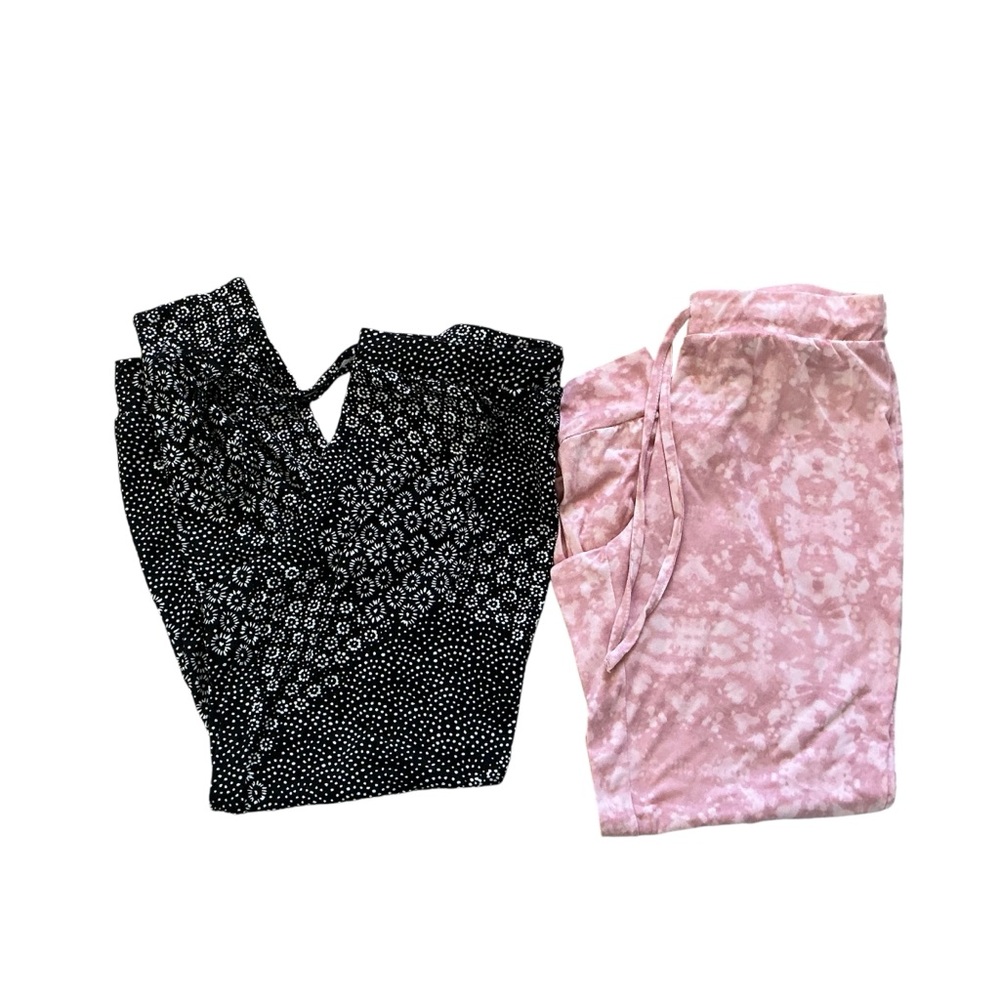 Tahari pjs two drawstring ankle pajama pants pink and black size small petite